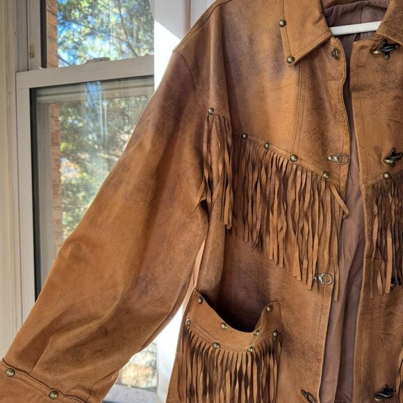 New Free People Vegan Suede Fringe Barn Jacket We The Free Knox Brown Medium - Picture 9 of 15